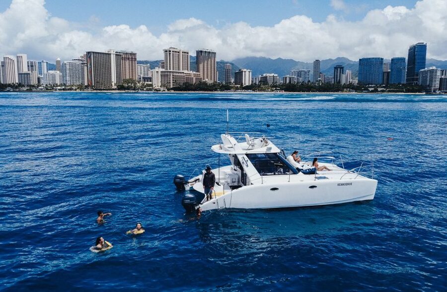 Oahu: Private Catamaran Sunset Cruise & Optional Snorkeling - Leaving Kewalo Basin for the south coast
